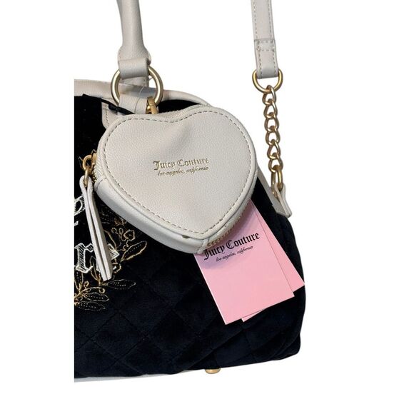 Juicy Couture Royal Couture Quilted Satchel Black Liquorice Crystal Shoulder Bag - Picture 4 of 12